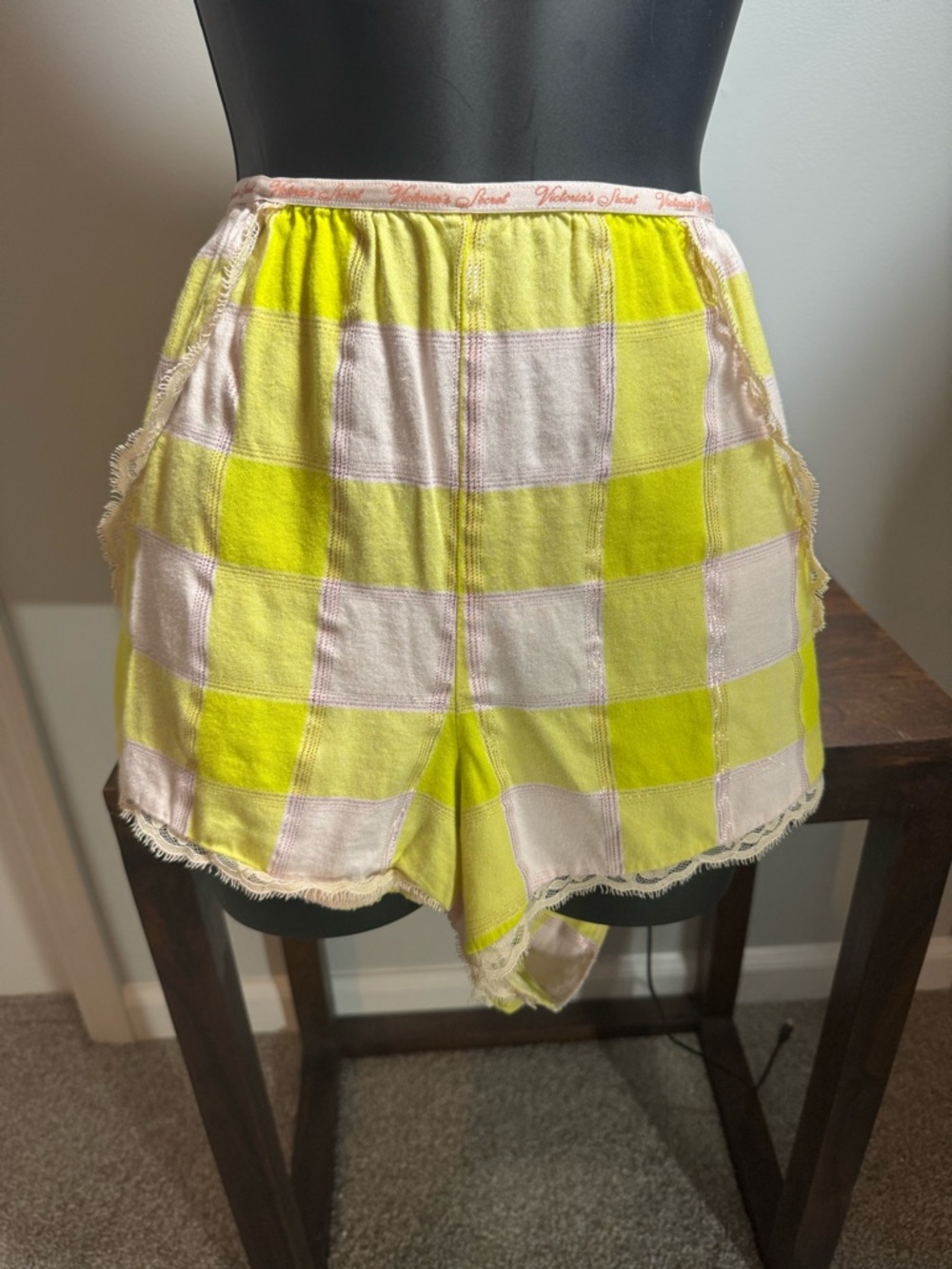 Victoria's Secret Yellow and White Check High-Rise Lounge Shorts
